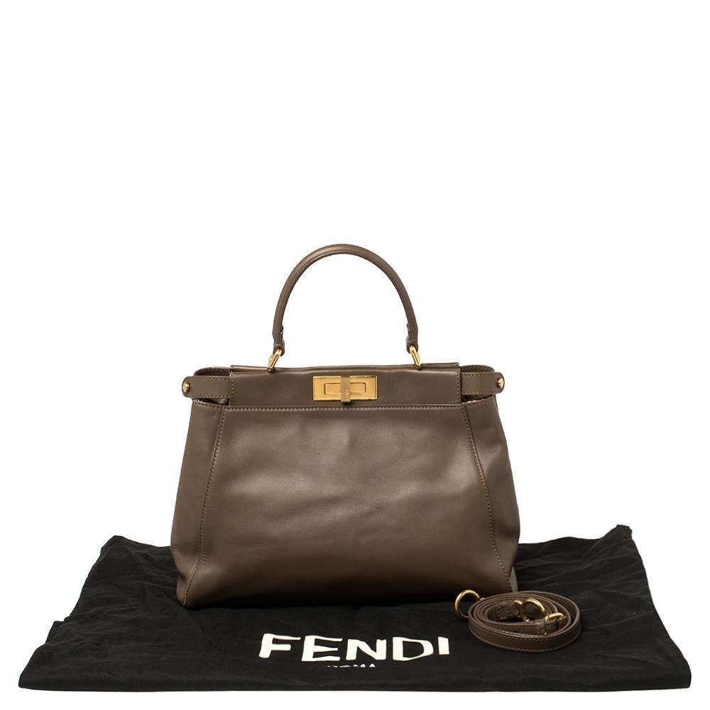 Fendi Brown Leather Medium Peekaboo Top Handle Bag 9