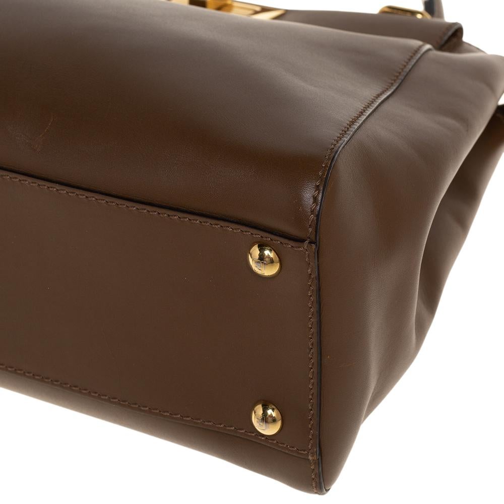 Women's Fendi Brown Leather Medium Peekaboo Top Handle Bag