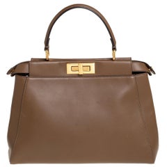 Fendi Braunes Leder Medium Peekaboo Top Handle Tasche