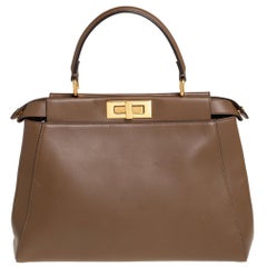 Fendi Brown Leather Medium Peekaboo Top Handle Bag