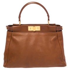 Fendi Brown Leather Medium Peekaboo Top Handle Bag