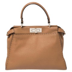 Fendi Brown Leather Medium Selleria Peekaboo Top Handle Bag
