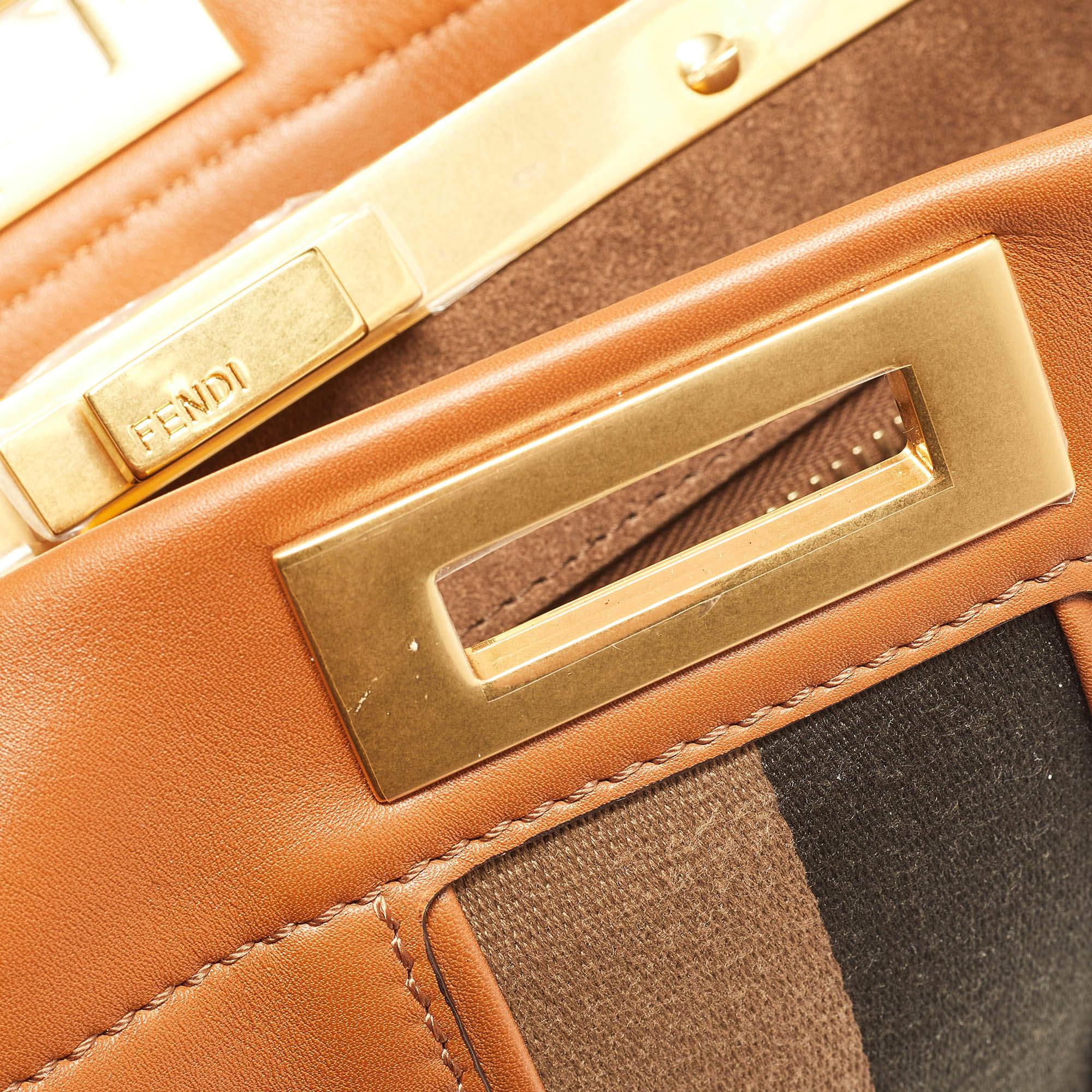 Fendi Brown Leather Medium Stripe Peekaboo Top Handle Bag 8