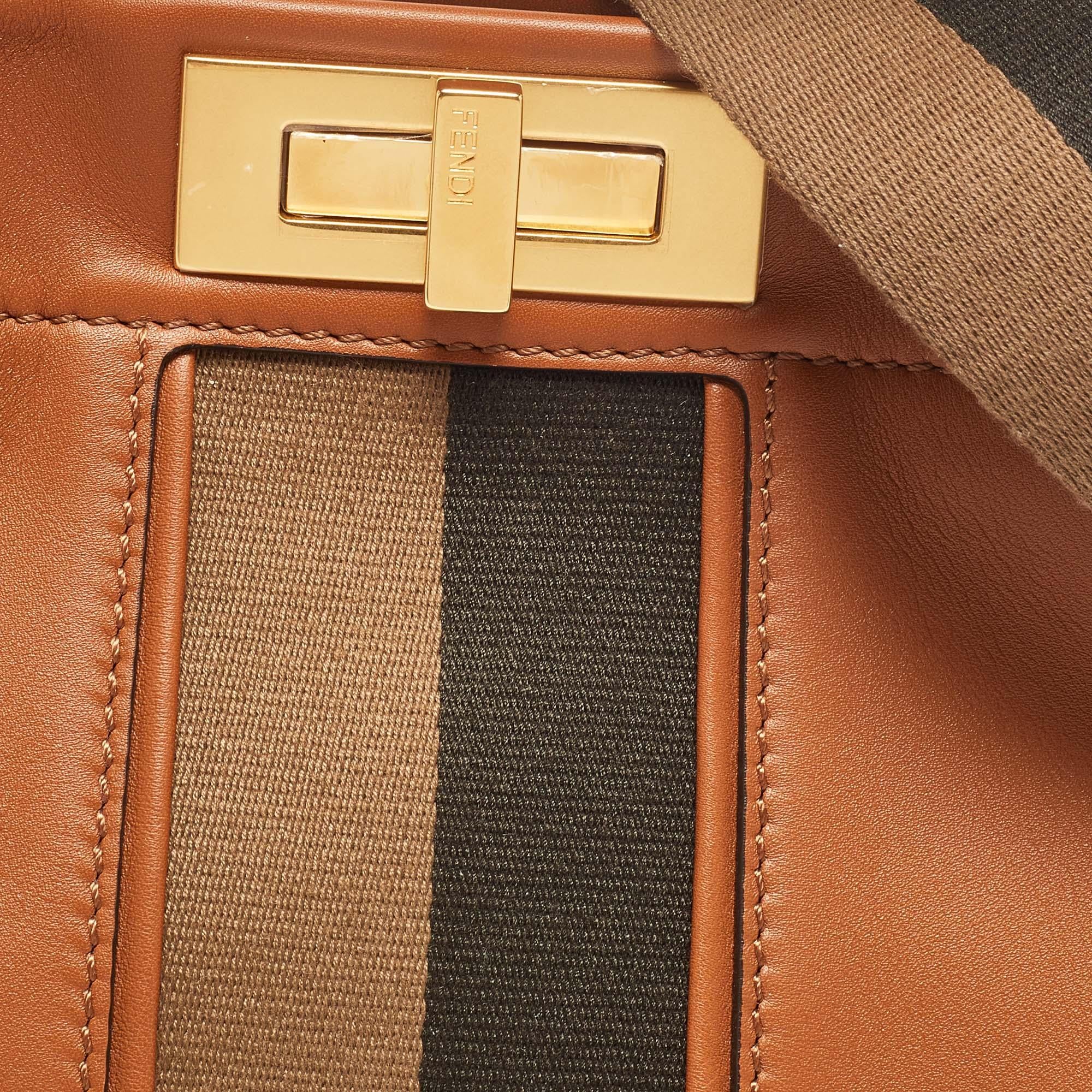 Fendi Brown Leather Medium Stripe Peekaboo Top Handle Bag 13