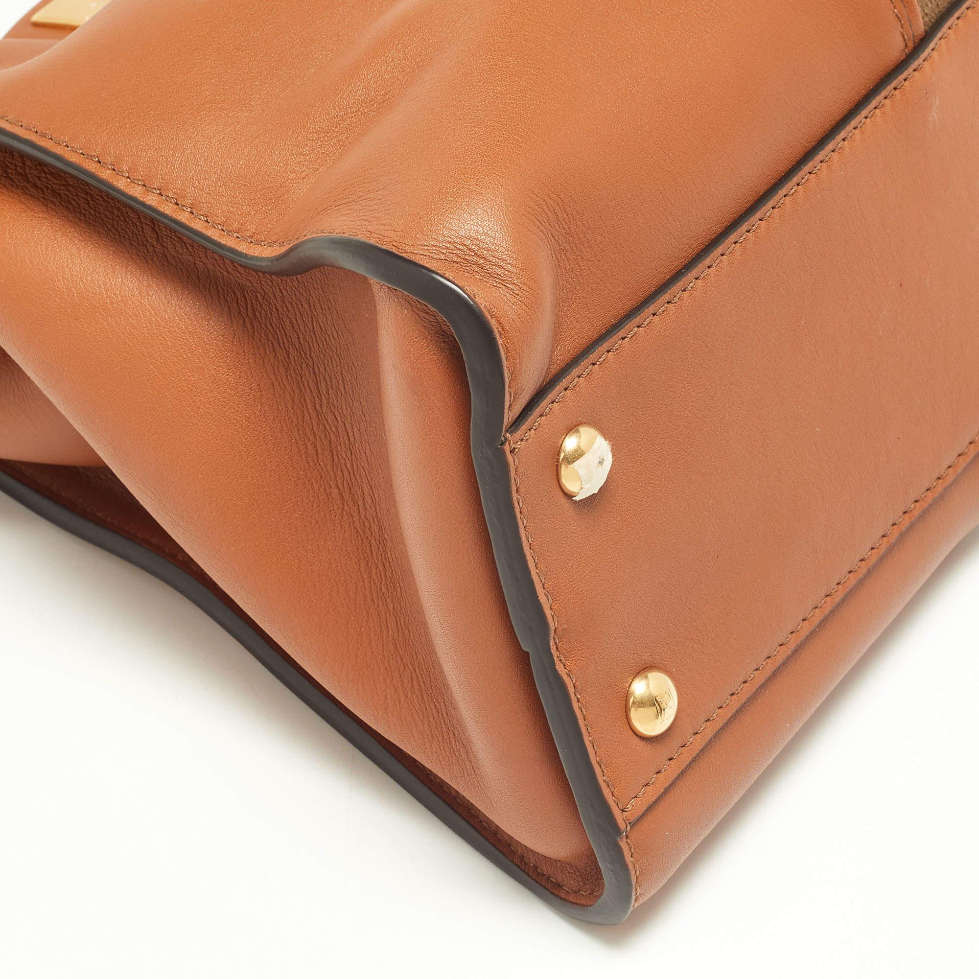 Fendi Brown Leather Medium Stripe Peekaboo Top Handle Bag 14