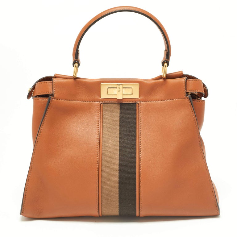 Fendi Brown Leather Medium Stripe Peekaboo Top Handle Bag For Sale at  1stDibs