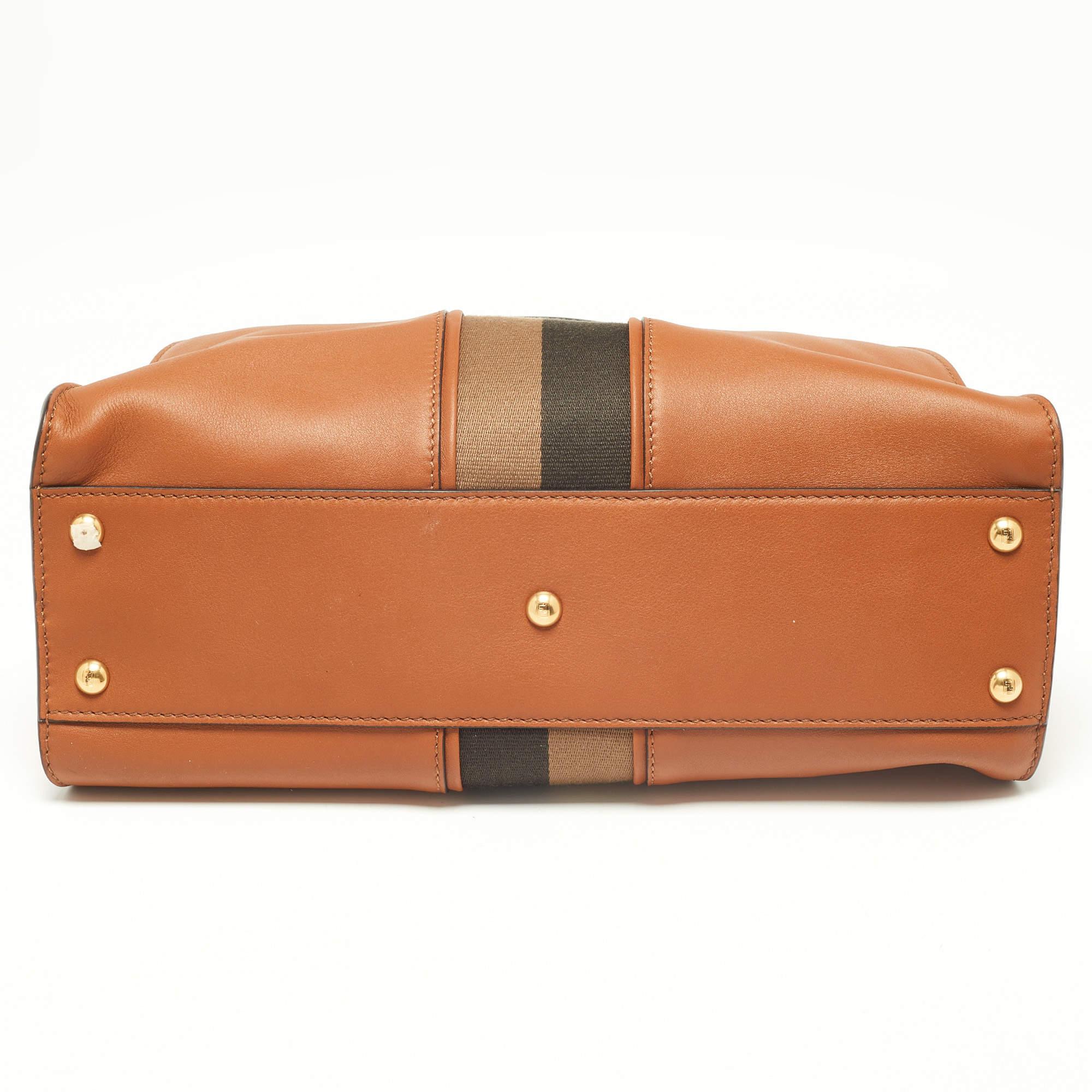 Fendi Brown Leather Medium Stripe Peekaboo Top Handle Bag 1