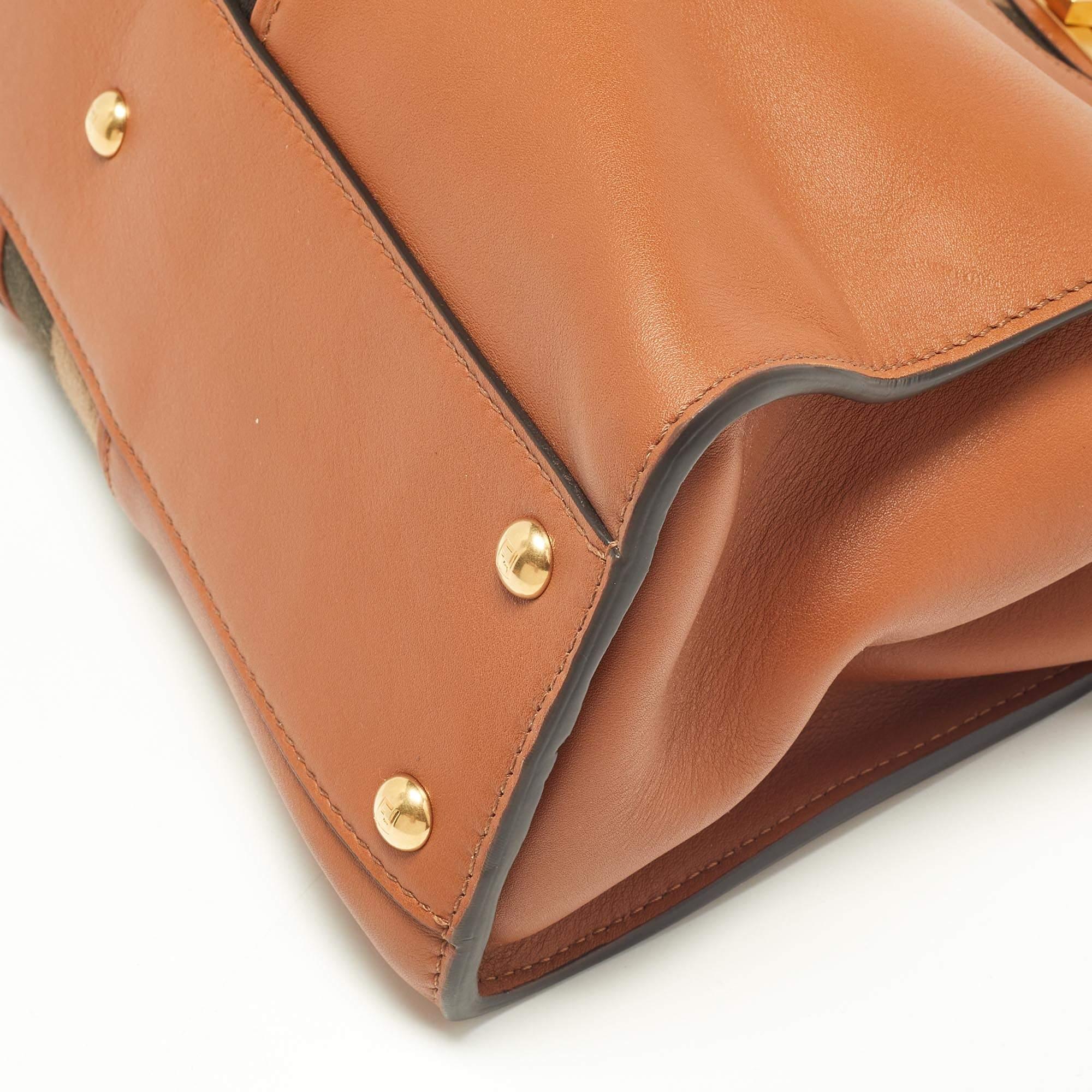 Fendi Brown Leather Medium Stripe Peekaboo Top Handle Bag 3