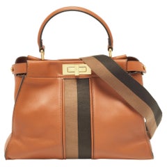 Fendi Brown Leather Medium Stripe Peekaboo Top Handle Bag