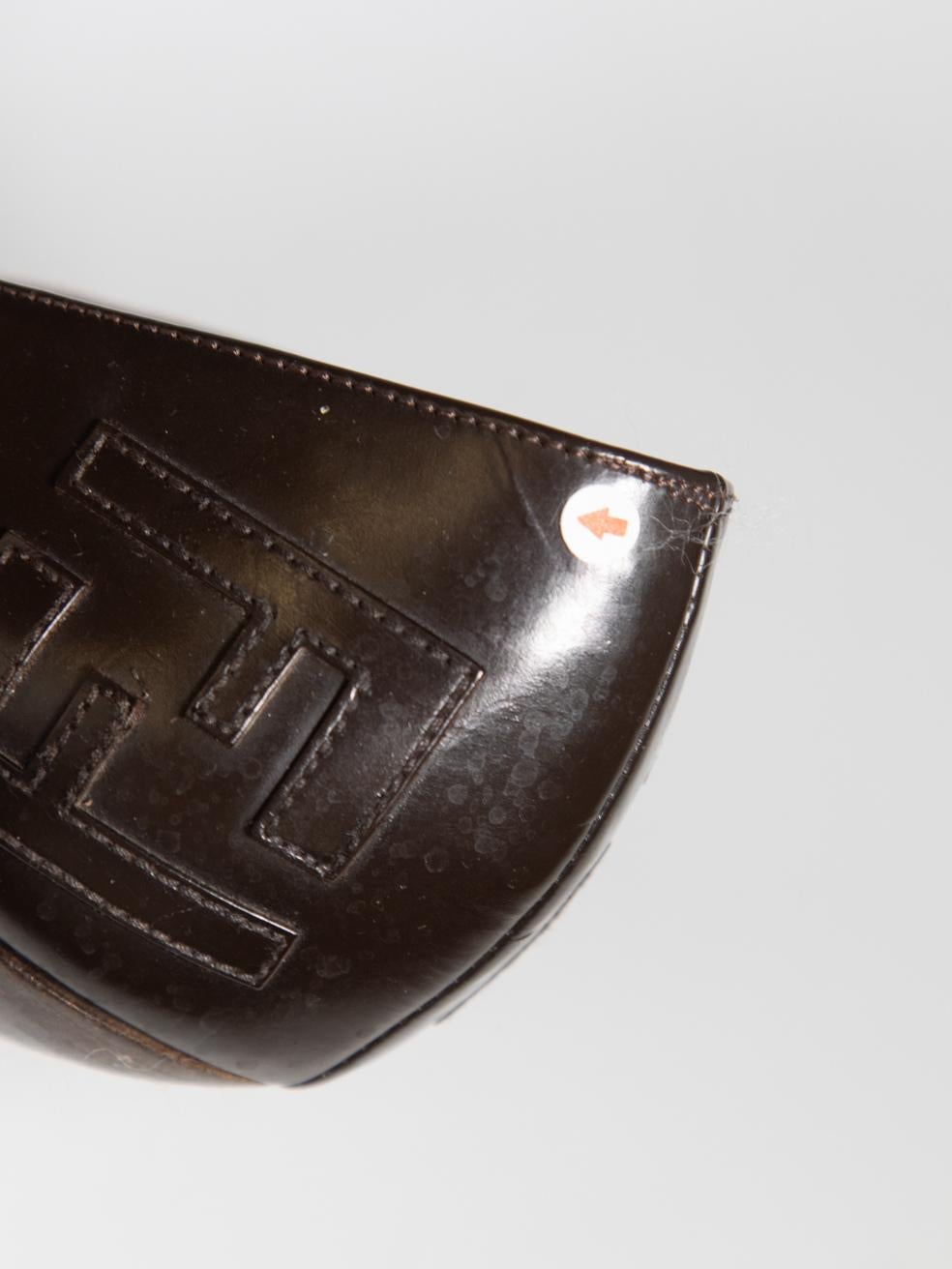 Fendi Brown Leather Monogram Heels Size IT 37.5 For Sale 5