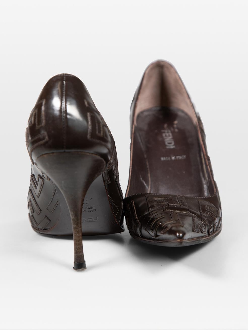 Black Fendi Brown Leather Monogram Heels Size IT 37.5 For Sale