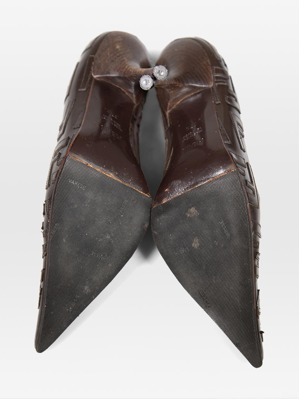 Fendi Brown Leather Monogram Heels Size IT 37.5 In Good Condition For Sale In London, GB
