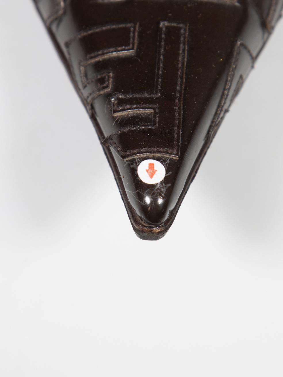 Fendi Brown Leather Monogram Heels Size IT 37.5 For Sale 1