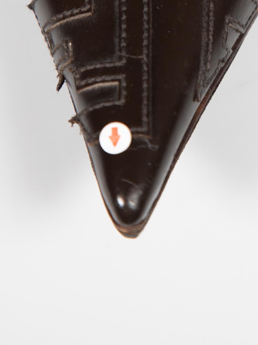 Fendi Brown Leather Monogram Heels Size IT 37.5 For Sale 2