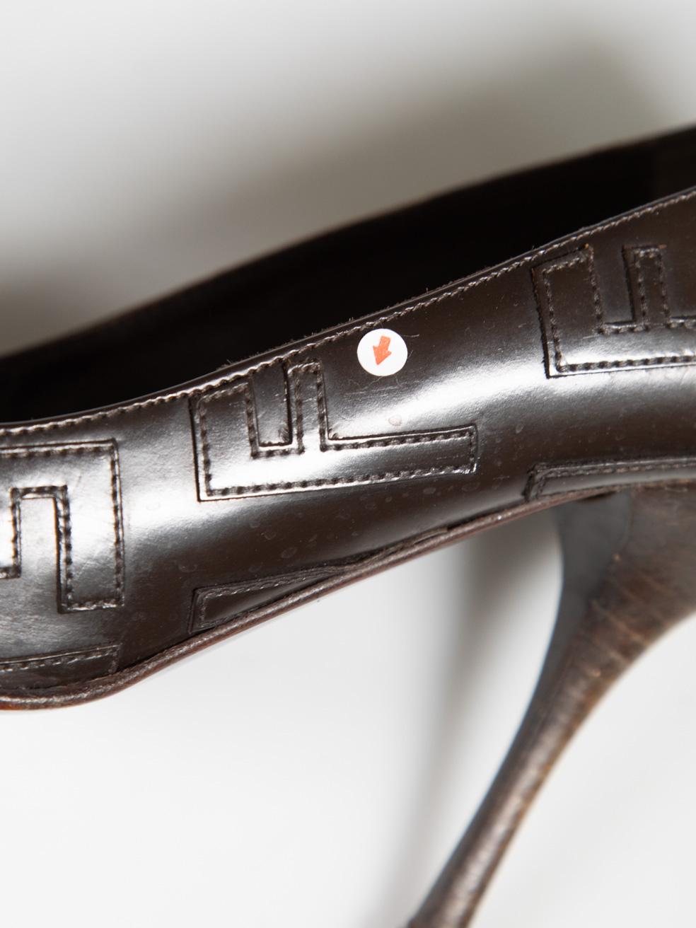 Fendi Brown Leather Monogram Heels Size IT 37.5 For Sale 3