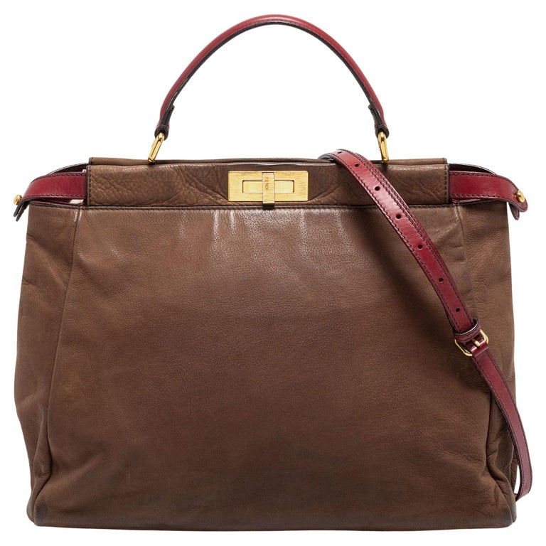 Fendi Brown Leather Peekaboo Large Top Handle Bag For Sale at 1stDibs