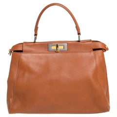 Fendi Brown Leather Peekaboo Top Handle Bag