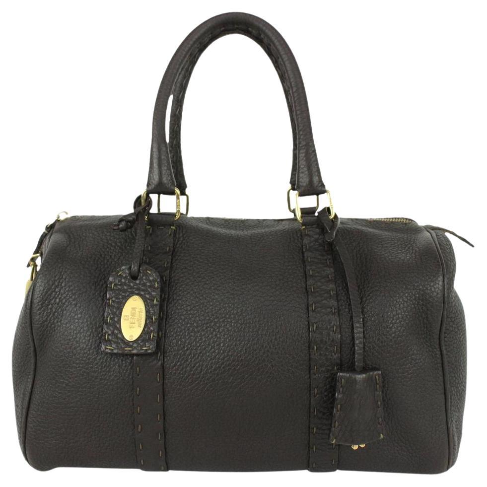 Fendi Brown Leather Selleria Boston Bag 824ff54 For Sale