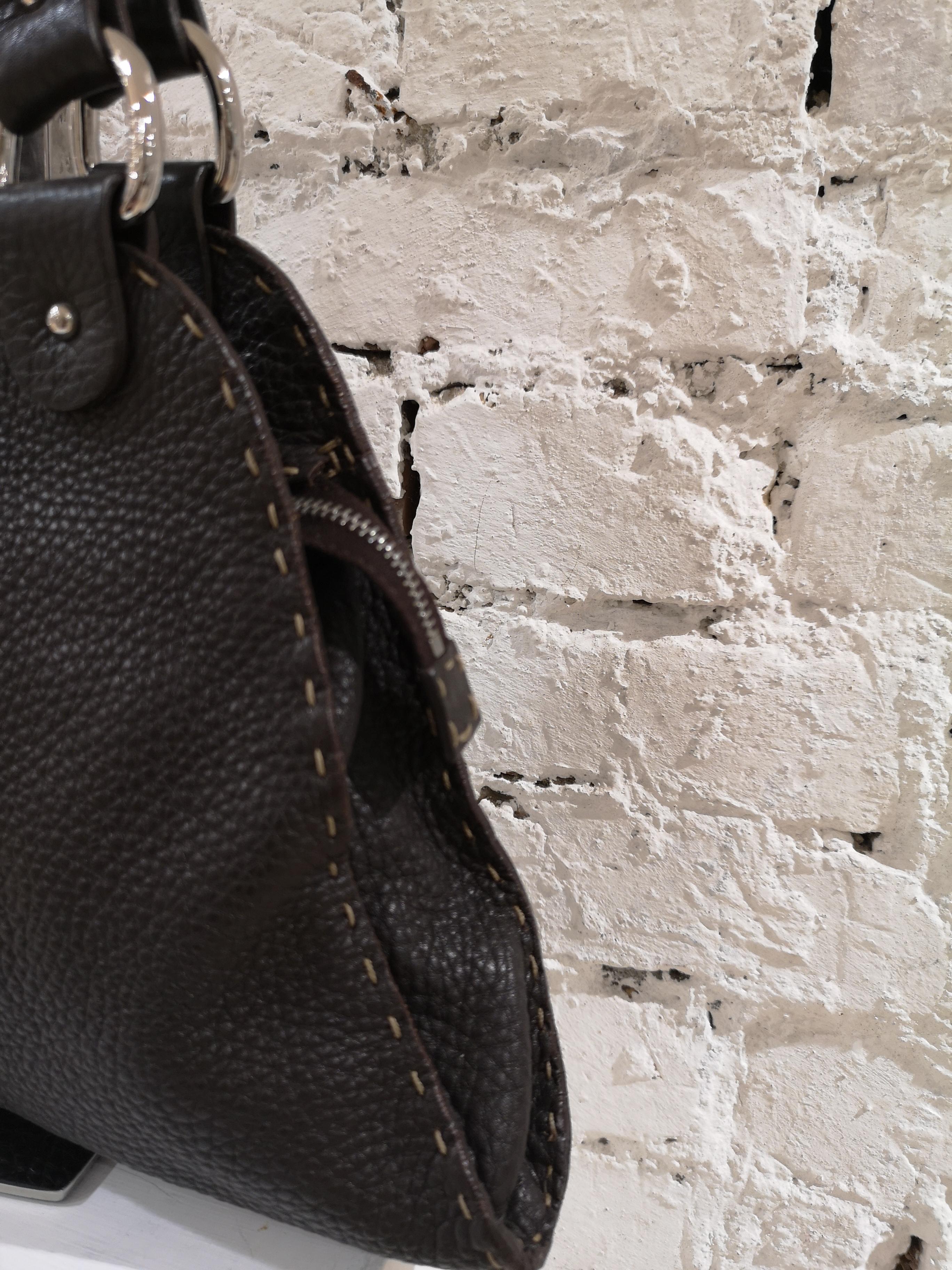 Black Fendi Brown Leather Selleria Sporty Shoulder Bag