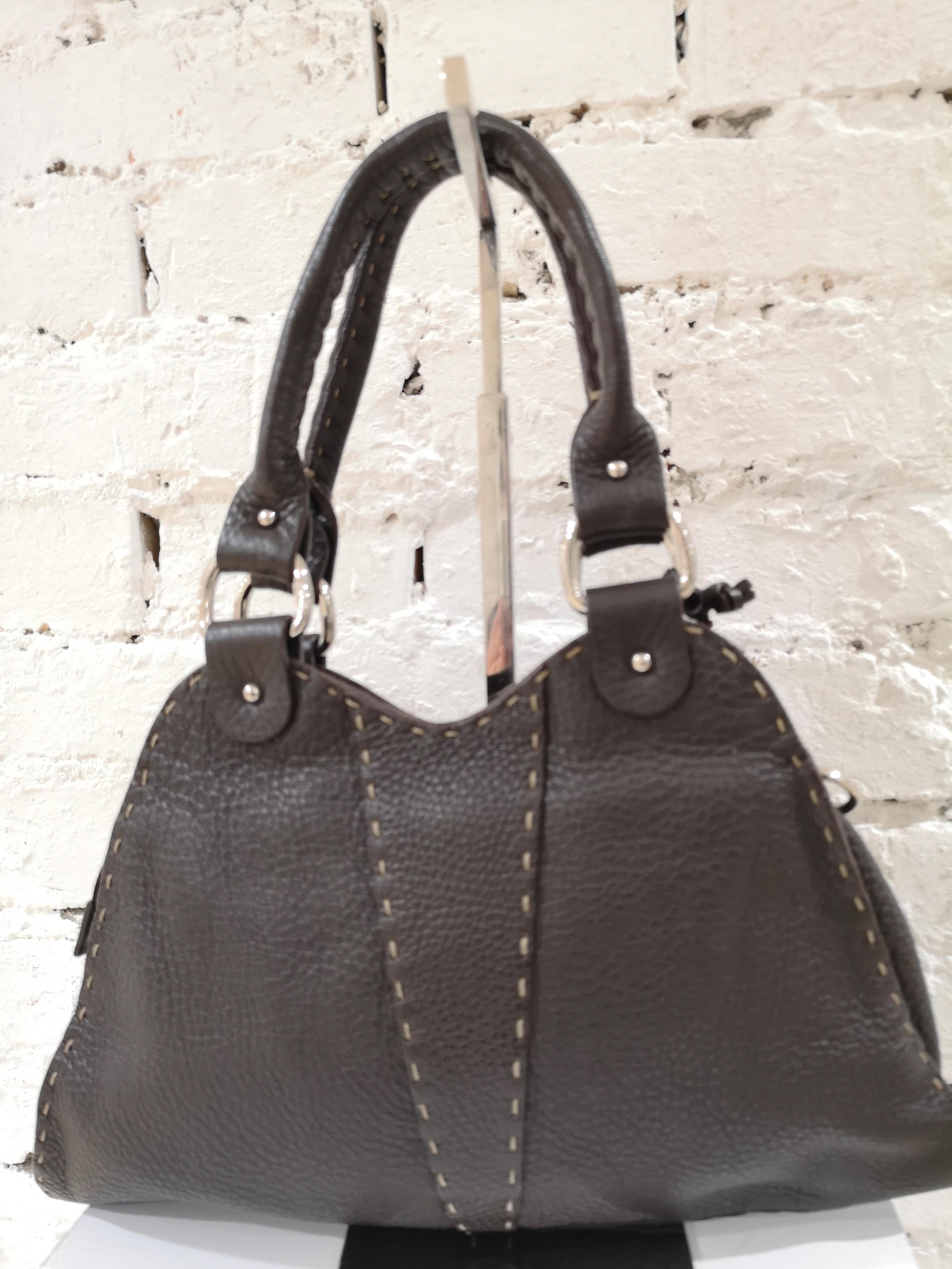 Women's Fendi Brown Leather Selleria Sporty Shoulder Bag