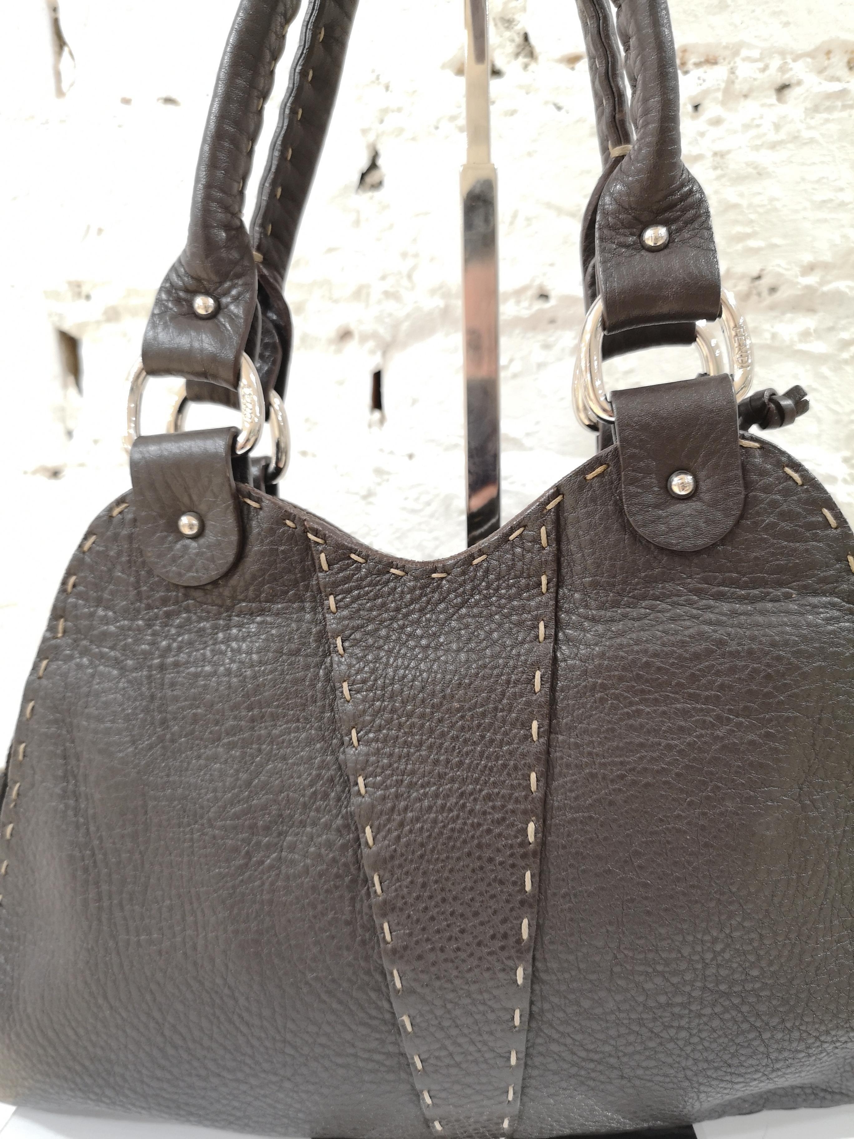 Fendi Brown Leather Selleria Sporty Shoulder Bag 1