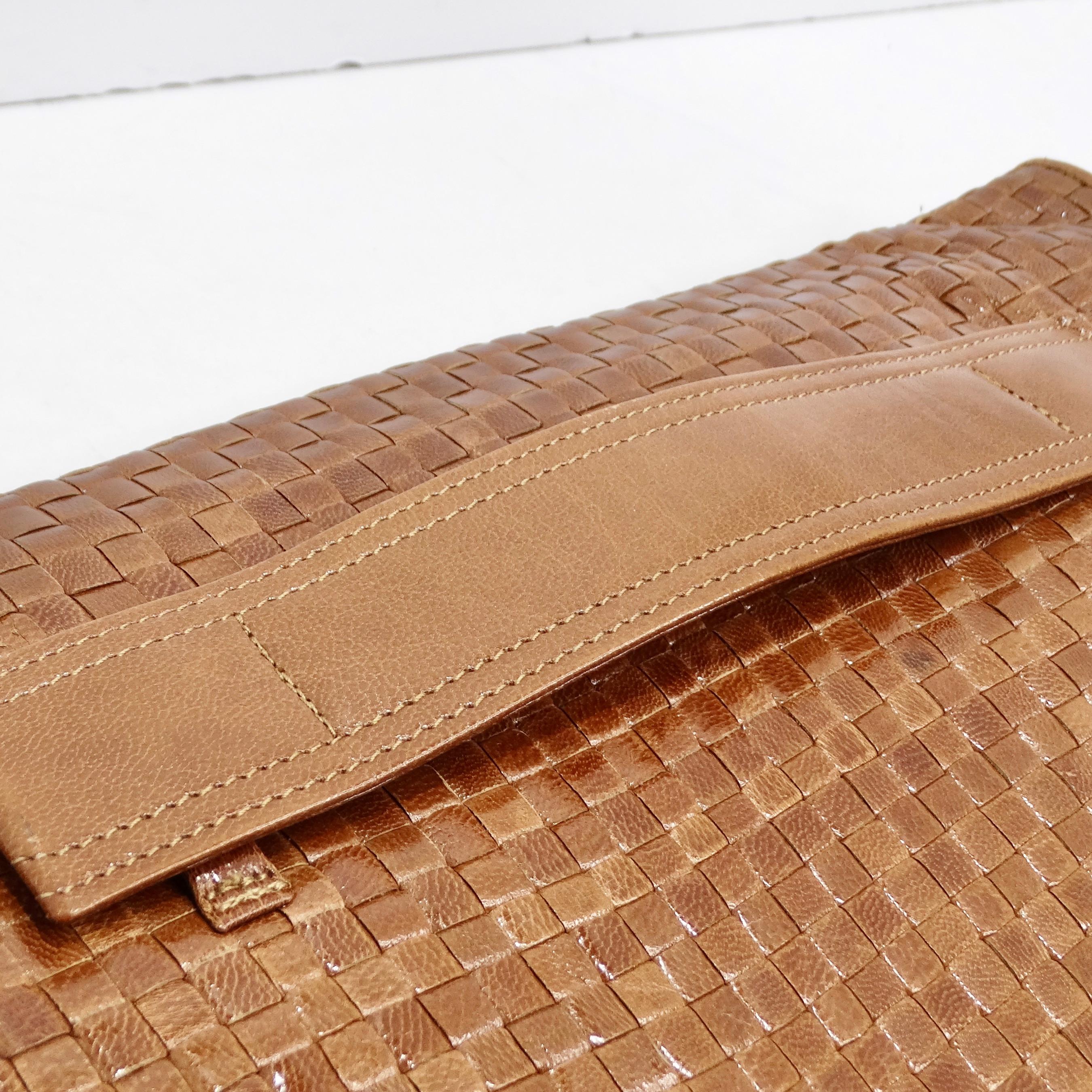 Women's or Men's Fendi Brown Leather Woven Clutch For Sale