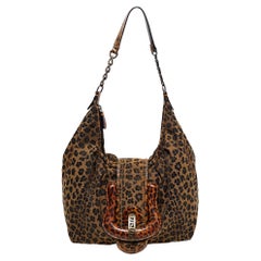 Fendi Brown Leopard Print Canvas B Bag Tote