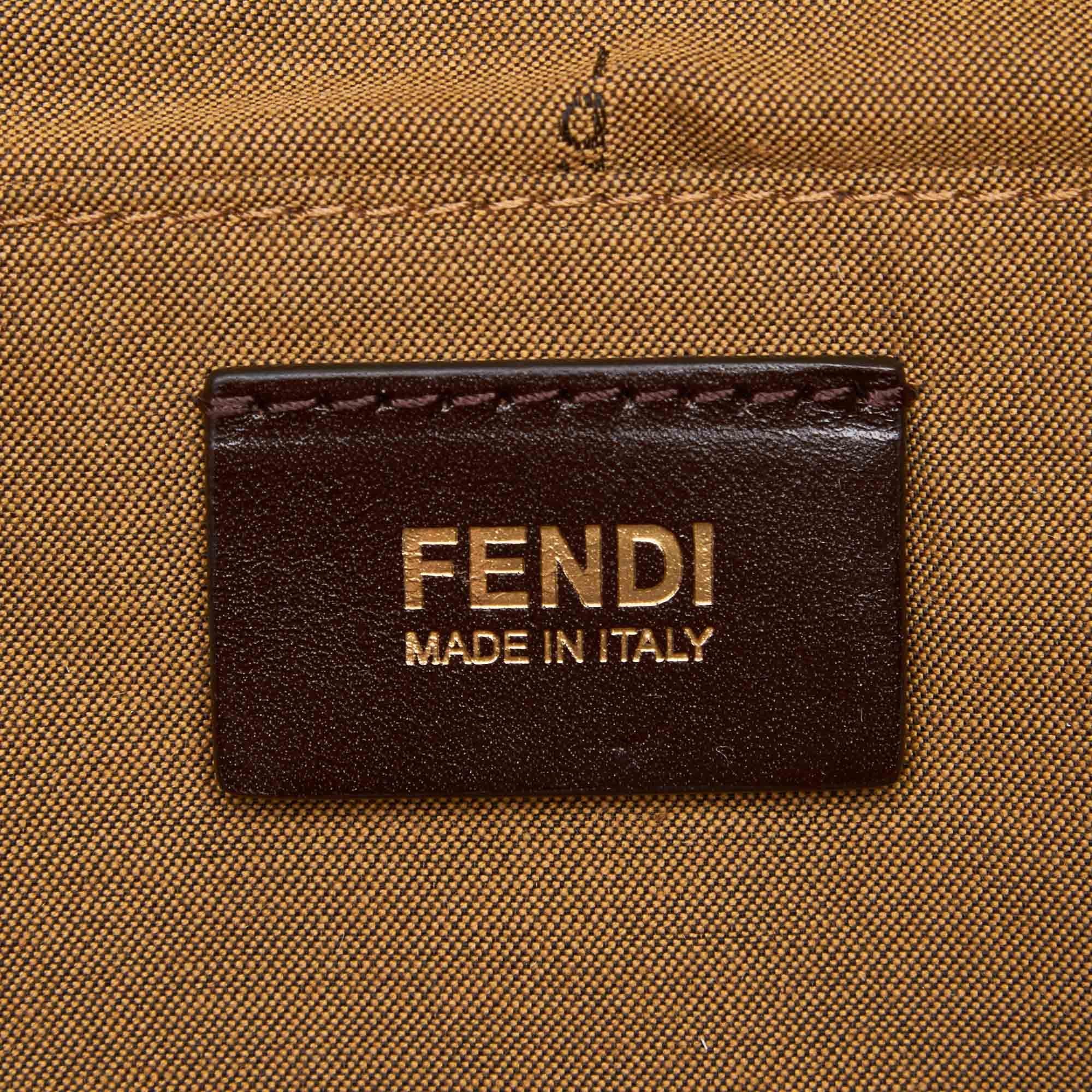 Fendi Brown Leopard Printed Jacquard Shoulder Bag 1