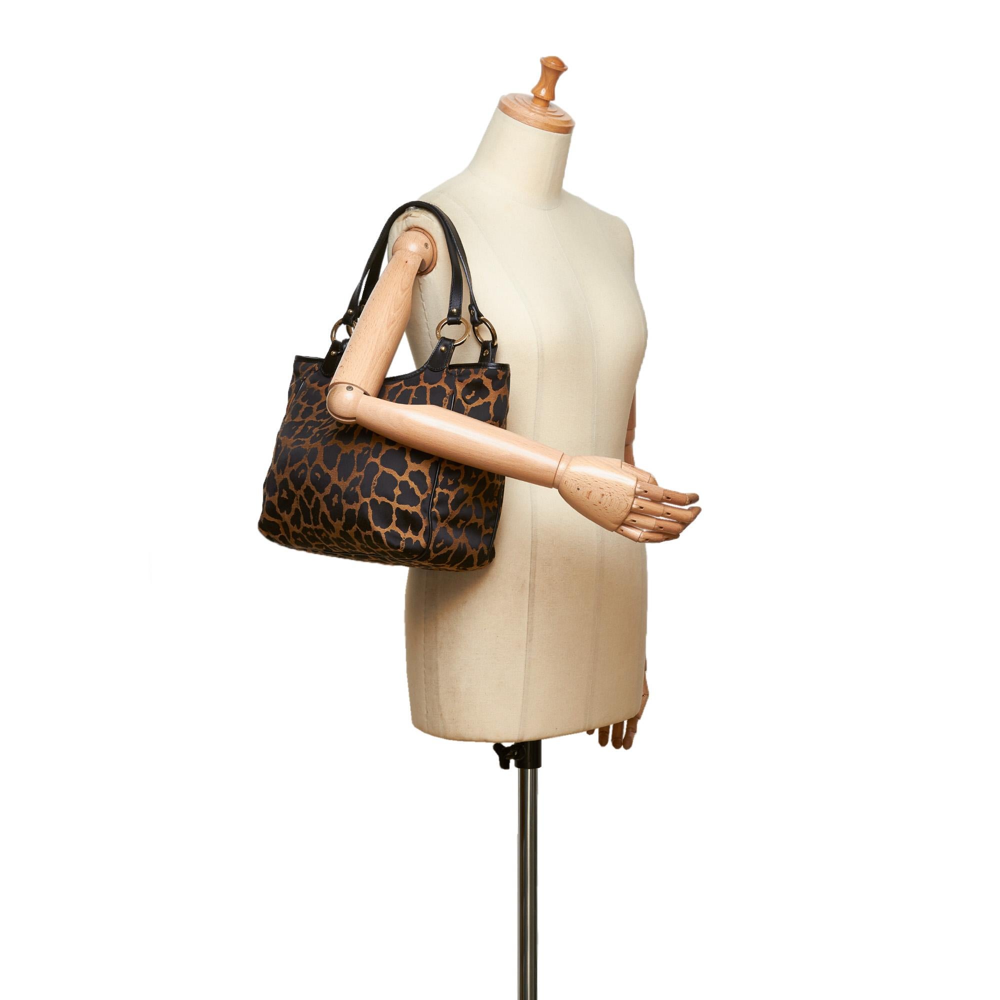 Fendi Brown Leopard Printed Jacquard Shoulder Bag 4