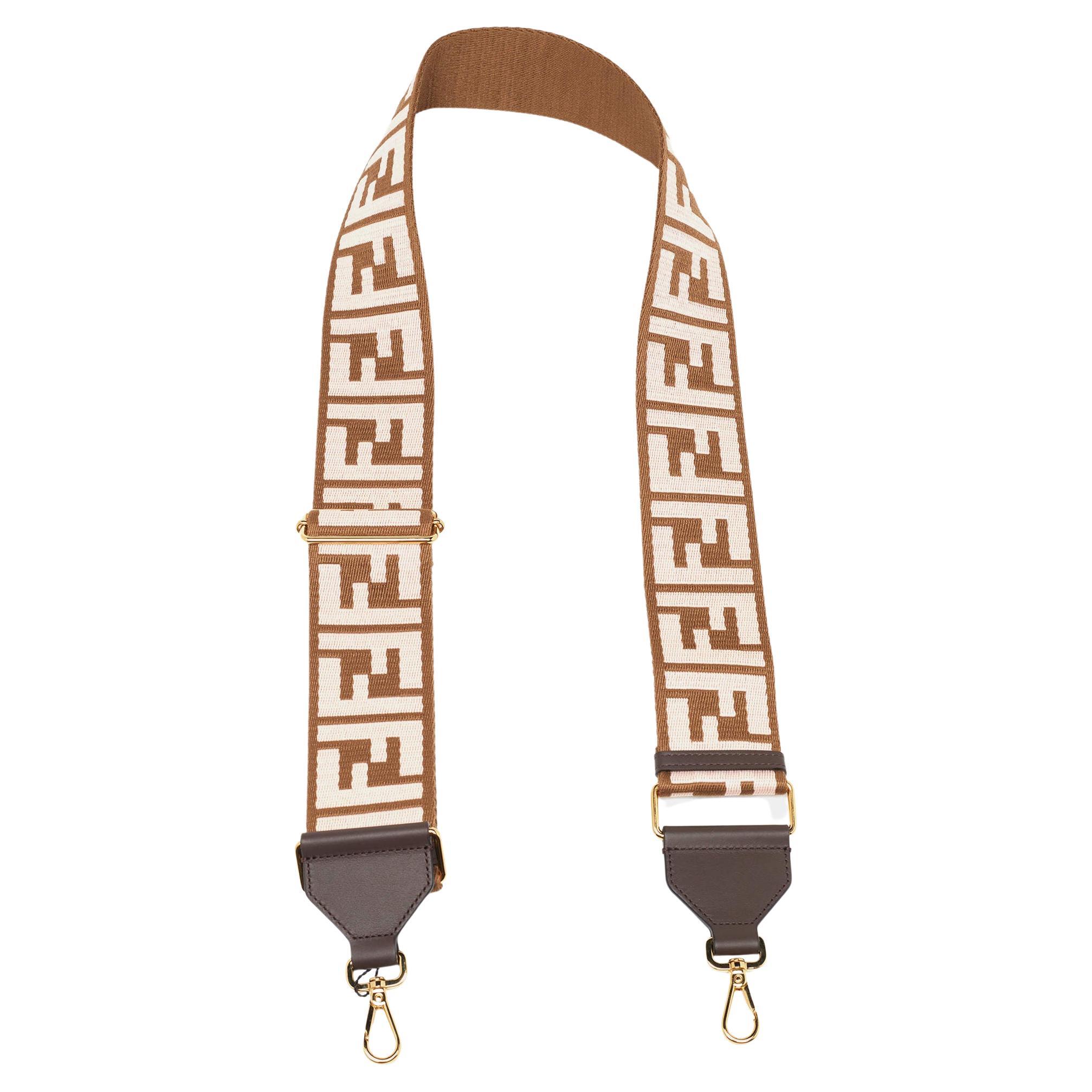 Fendi Brown/Light Pink Fabric and Leather FF Strap You Shoulder Bag