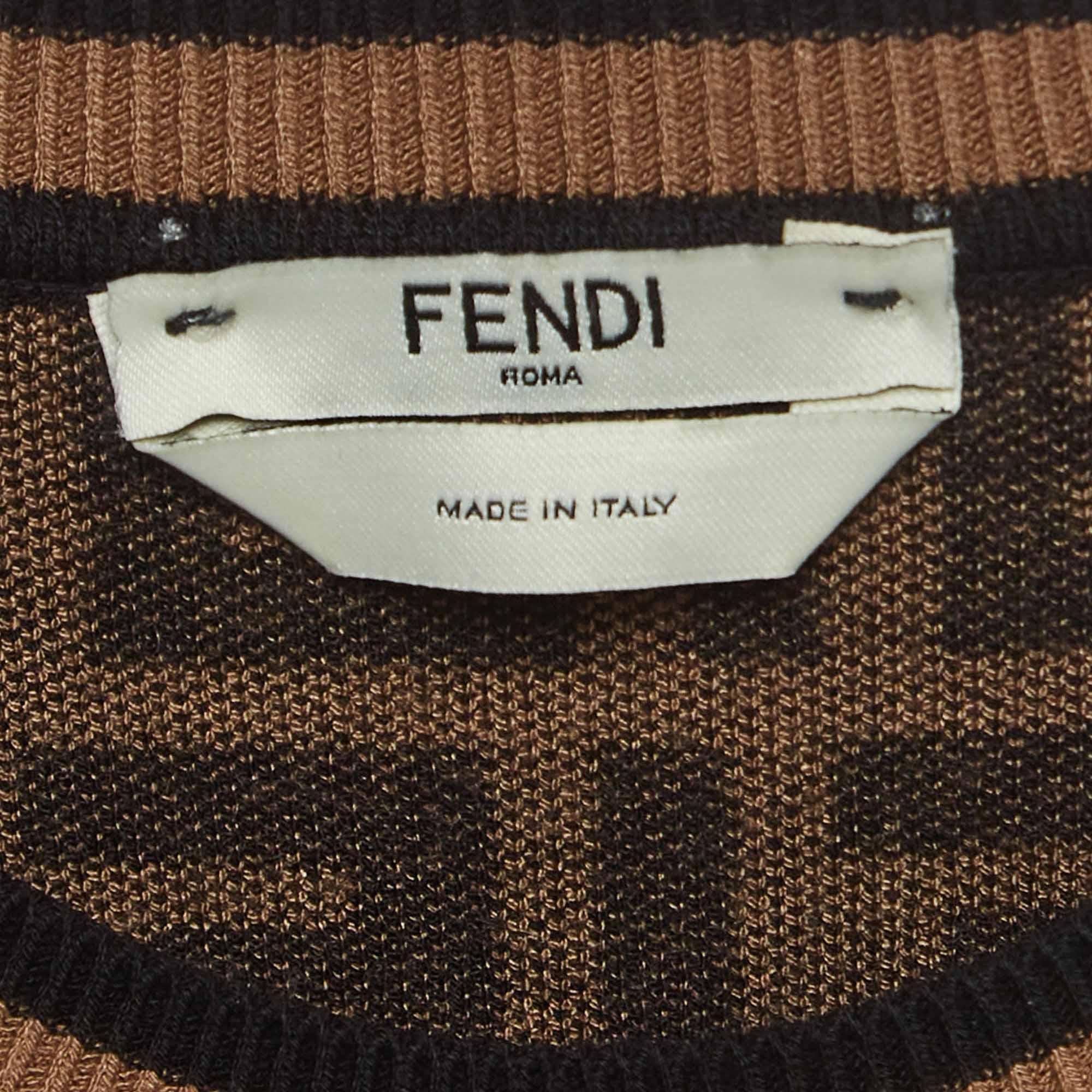Fendi Brown Logo Intarsia Knit Midi Dress S 1
