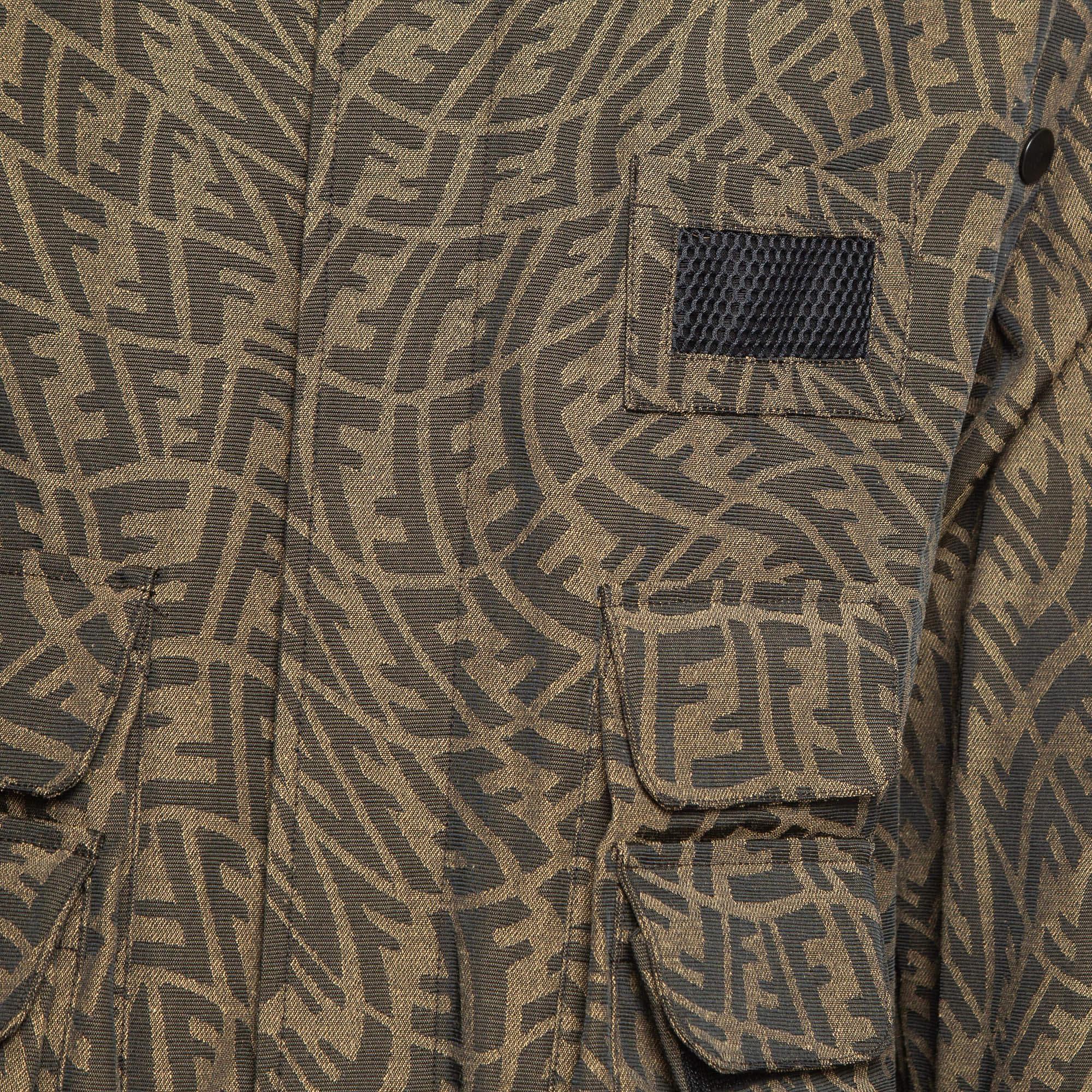 Fendi Brown Logo Jacquard Convertible Jacket L In Excellent Condition For Sale In Dubai, Al Qouz 2