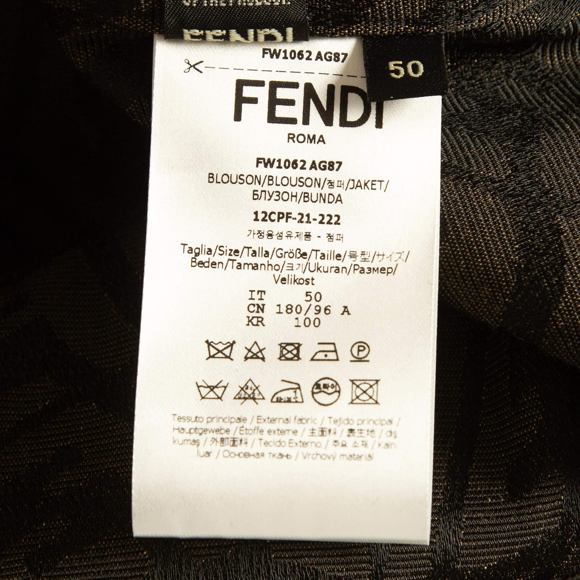 Fendi Brown Logo Jacquard Cabrio Jacke L im Angebot 2