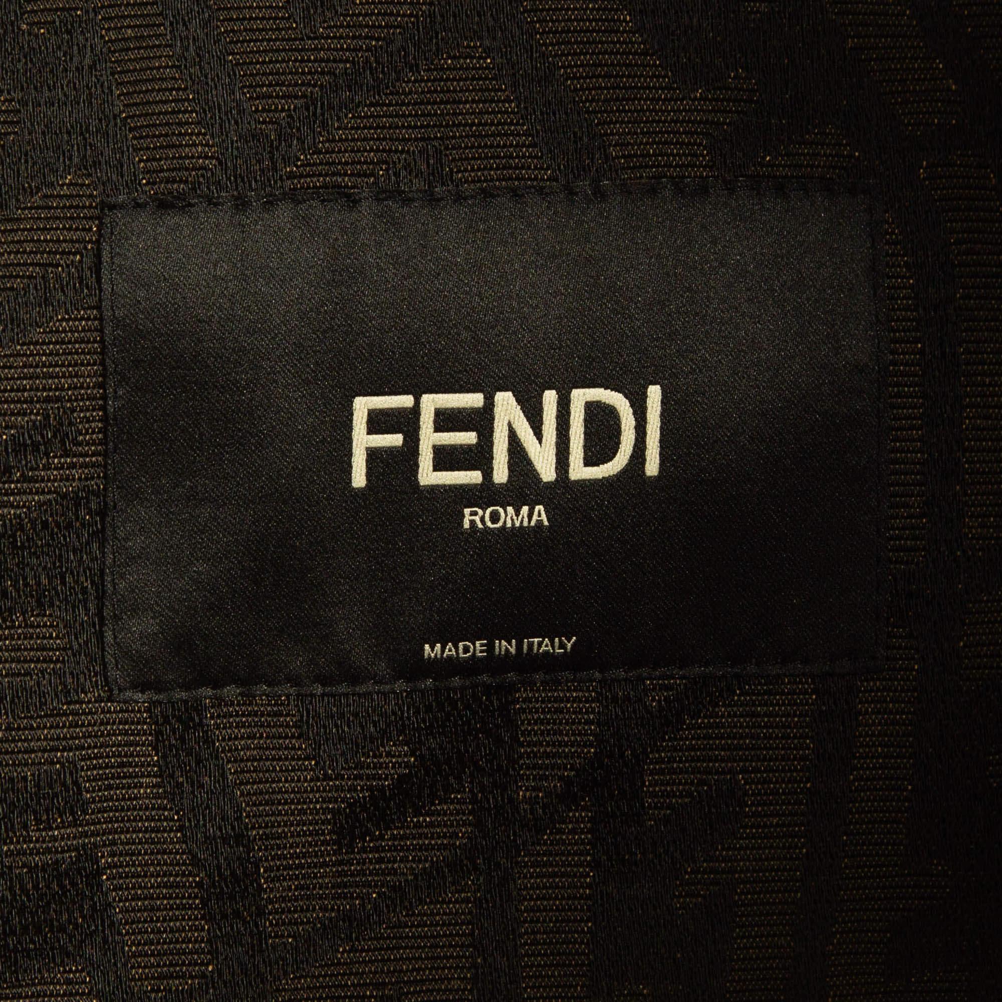 Fendi Brown Logo Jacquard Convertible Jacket L For Sale 2