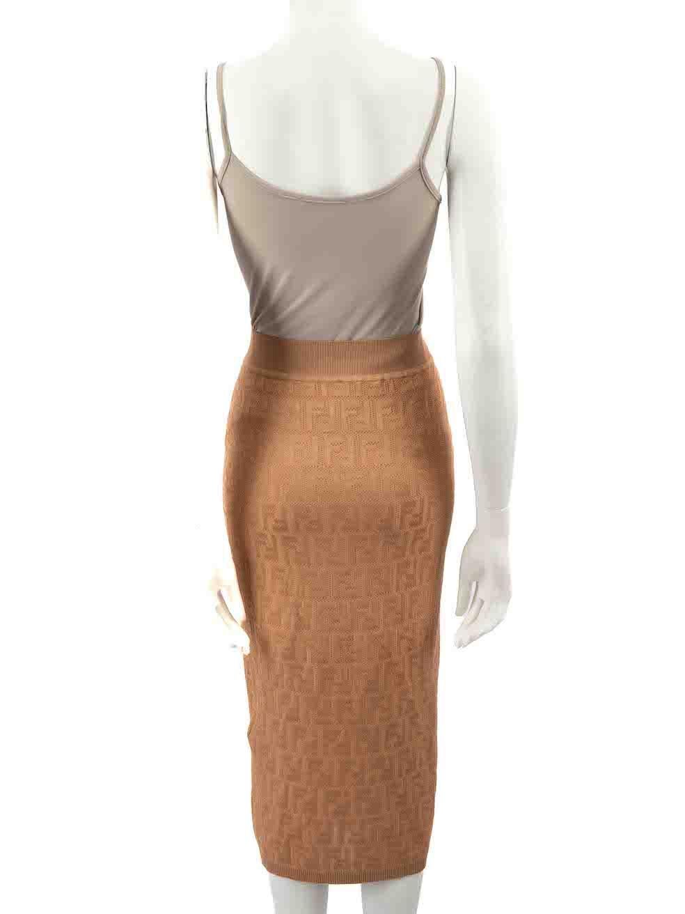 Fendi Brown Logo Knit FF Motif Midi Skirt Size XS In Good Condition For Sale In London, GB