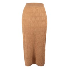 Fendi Brown Logo Knit FF Motif Midi Skirt Size XS