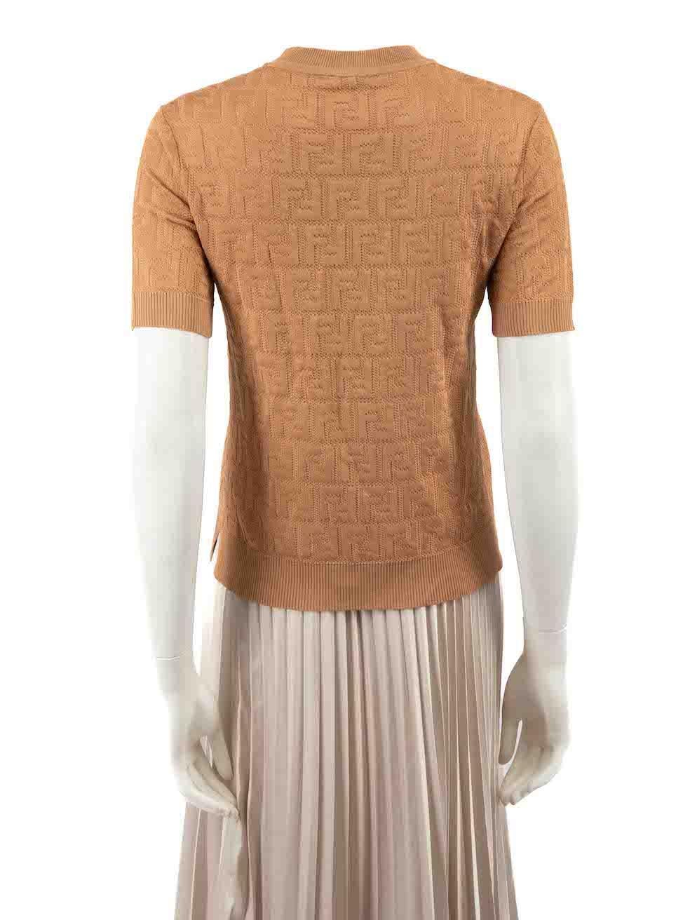 Fendi Brown Logo Knit FF Motif Top Size XS In Good Condition For Sale In London, GB