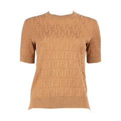Fendi Brown Logo Knit FF Motif Top Size XS