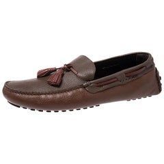 Fendi Brown/Maroon Leather Tassel Loafers Size 45