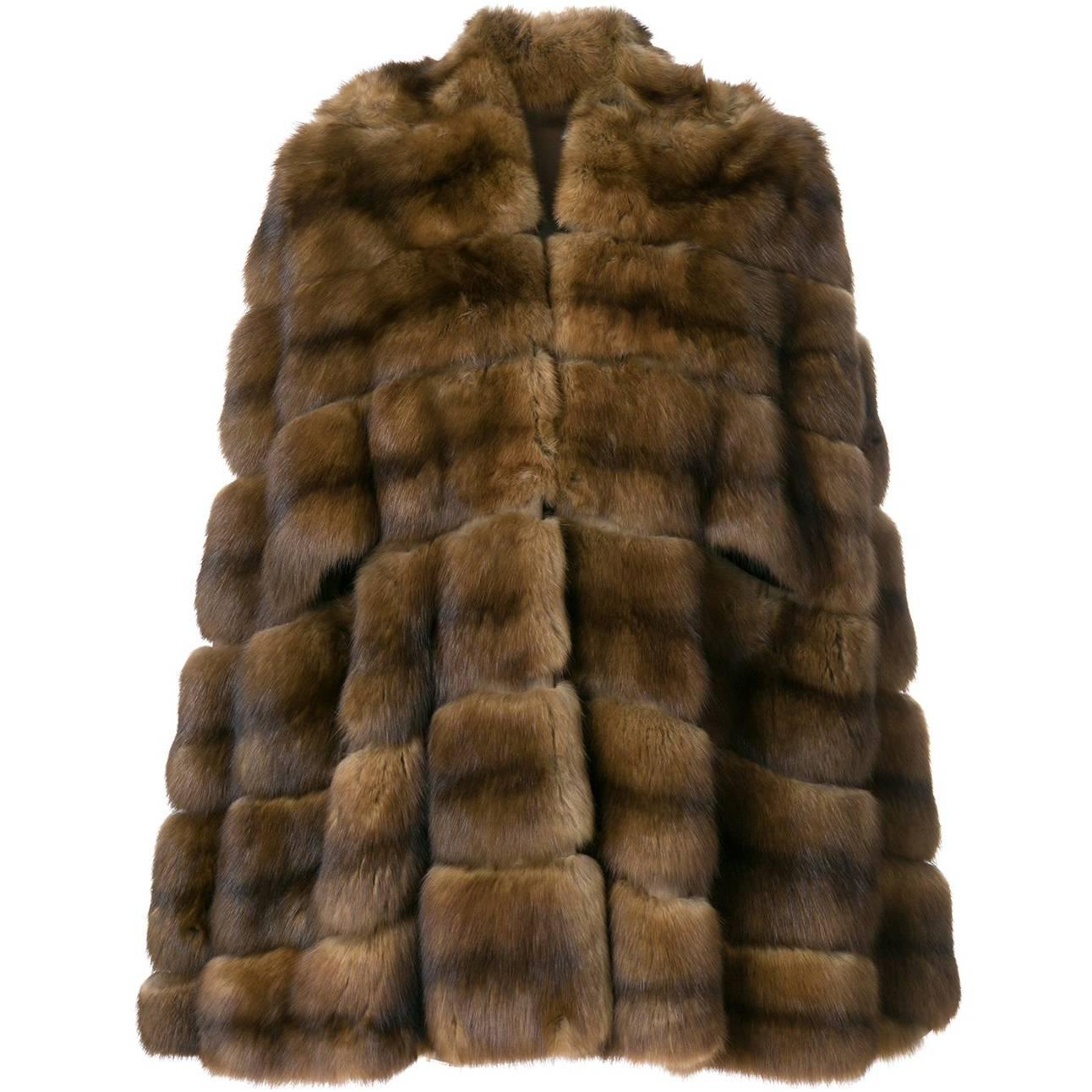 Fendi Brown Marten Vintage Cape Coat Beech Marten Fur Coat For Sale at 1stDibs