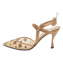 Fendi Brown  Mesh and Satin Colibri Pointed Toe Slingback Pumps Size 38