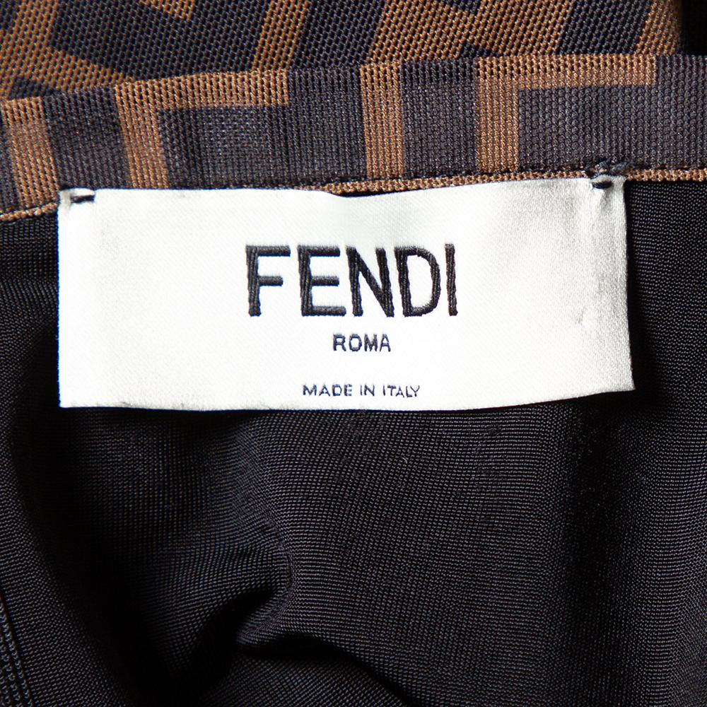 Black Fendi Brown Mesh Zucca Monogram Paneled Midi Skirt M