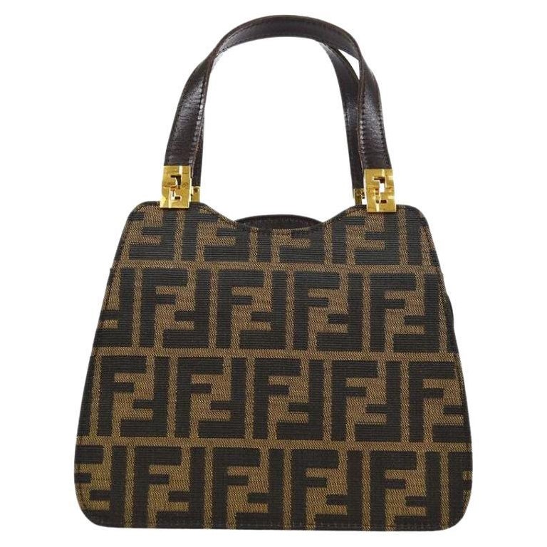 FENDI Braunes Monogramm Canvas Logo Gold Kleiner Abend Top Handle Satchel Bag im Angebot