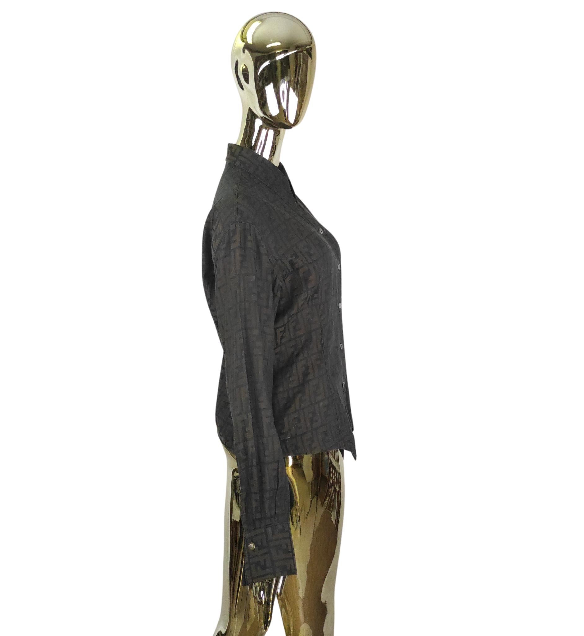 Black Fendi brown monogram cotton shirt For Sale