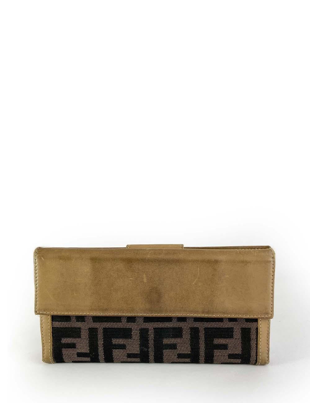 Fendi Brown Monogram FF Flap Wallet In Fair Condition For Sale In Amman, JO