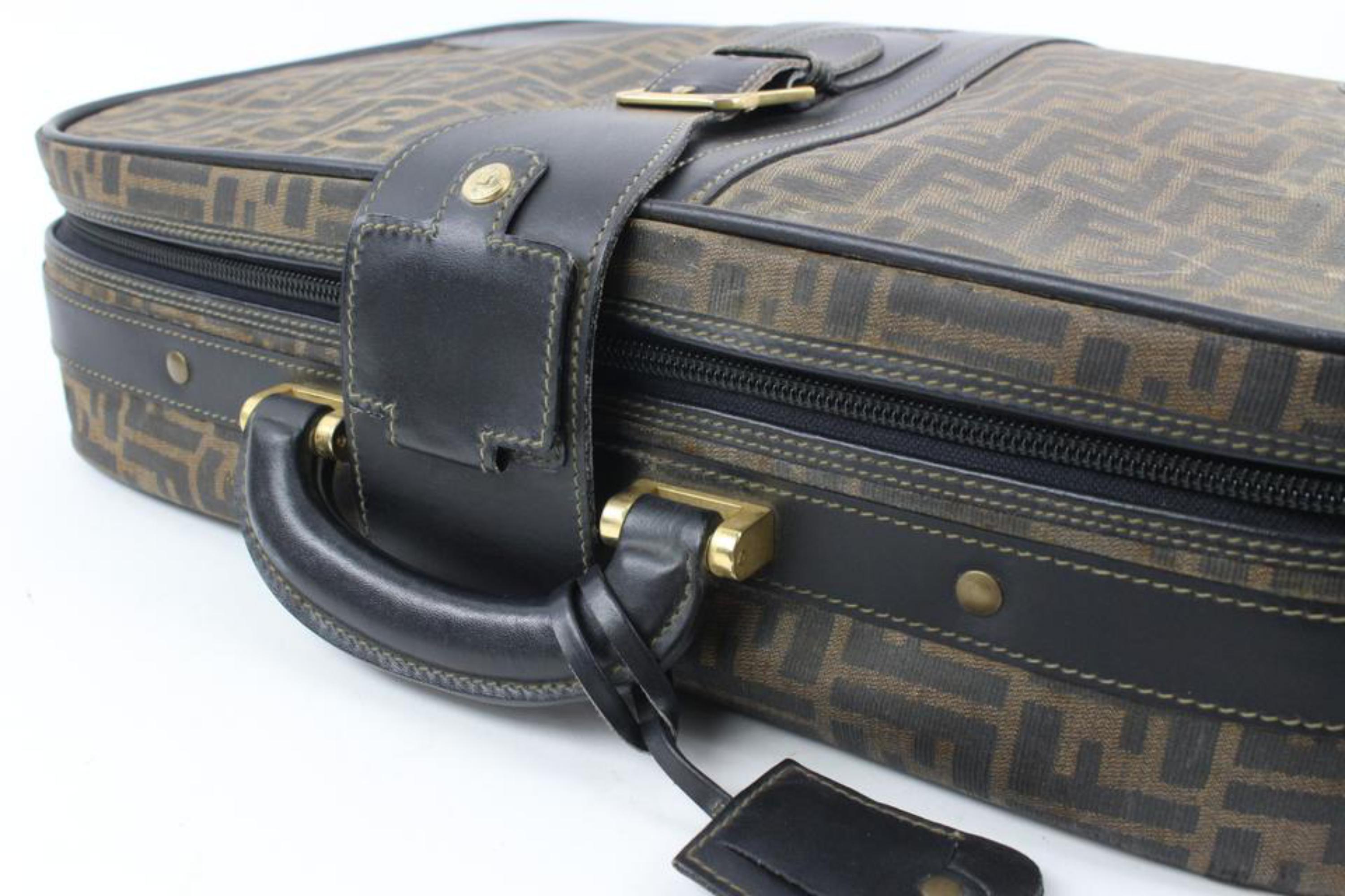 Black Fendi Brown Monogram FF Zucca Trunk Luggage Suitcase 119f10 For Sale