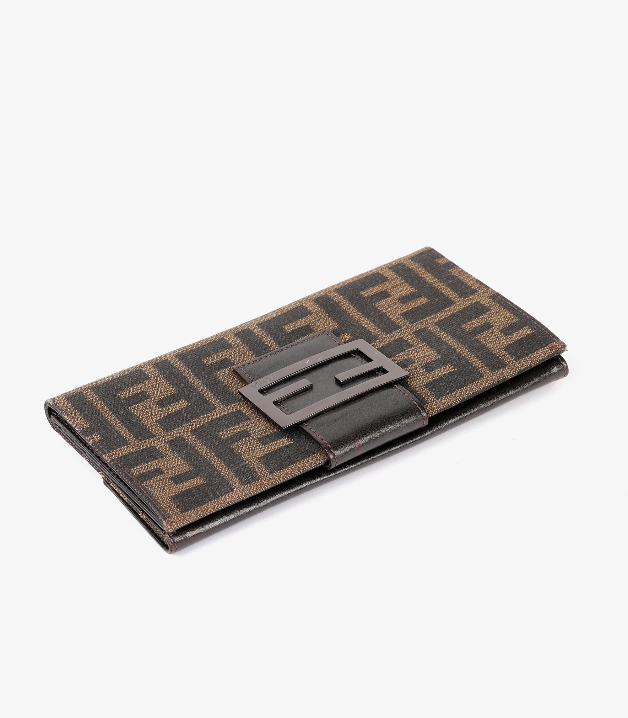 Black Fendi Brown Monogram Leather Bi-Fold Wallet