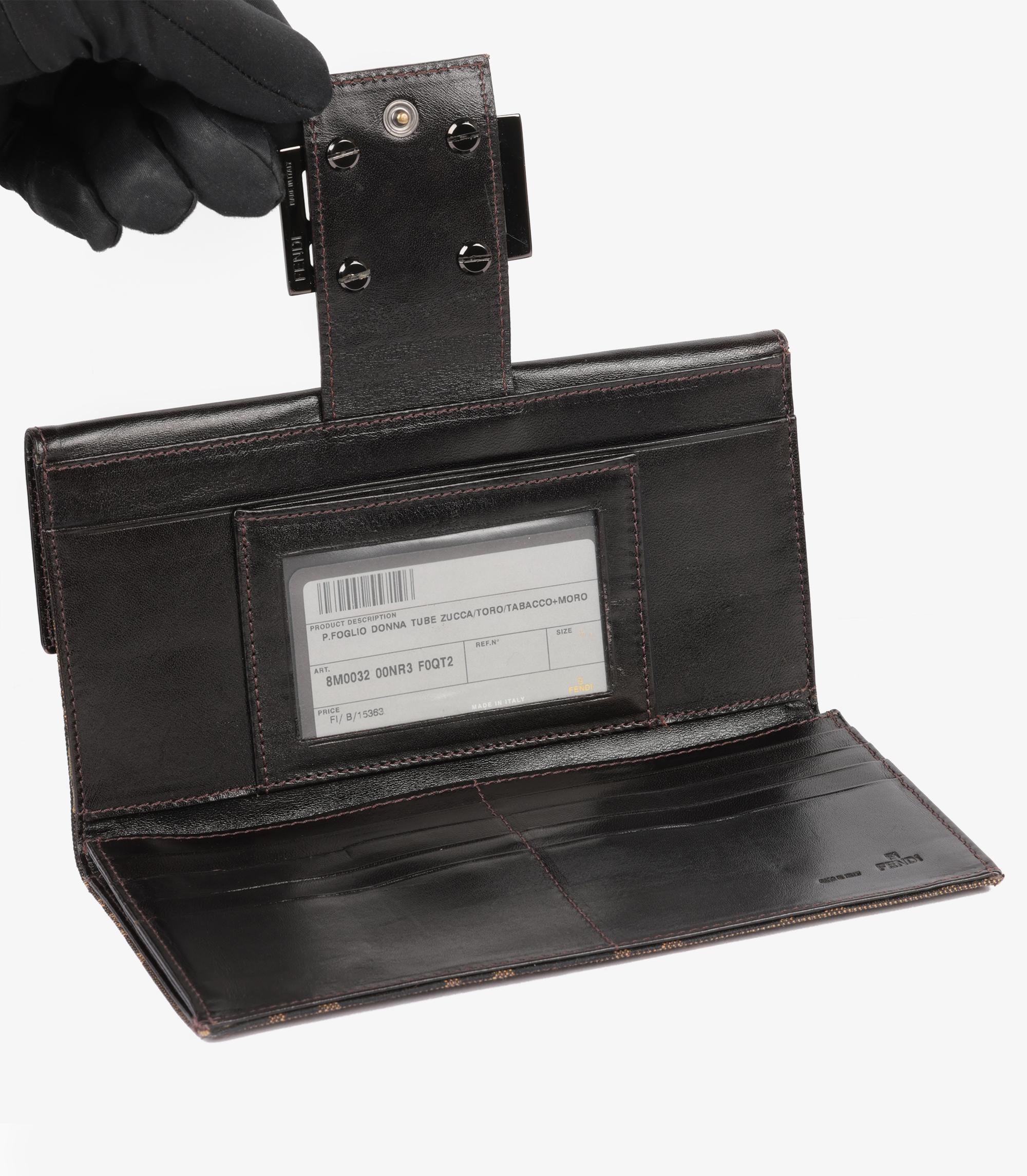 Fendi Brown Monogram Leather Bi-Fold Wallet In Good Condition In Bishop's Stortford, Hertfordshire