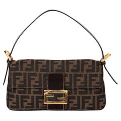 Fendi Brown Monogram Zucca Canvas & Calfskin Leather Vintage Baguette