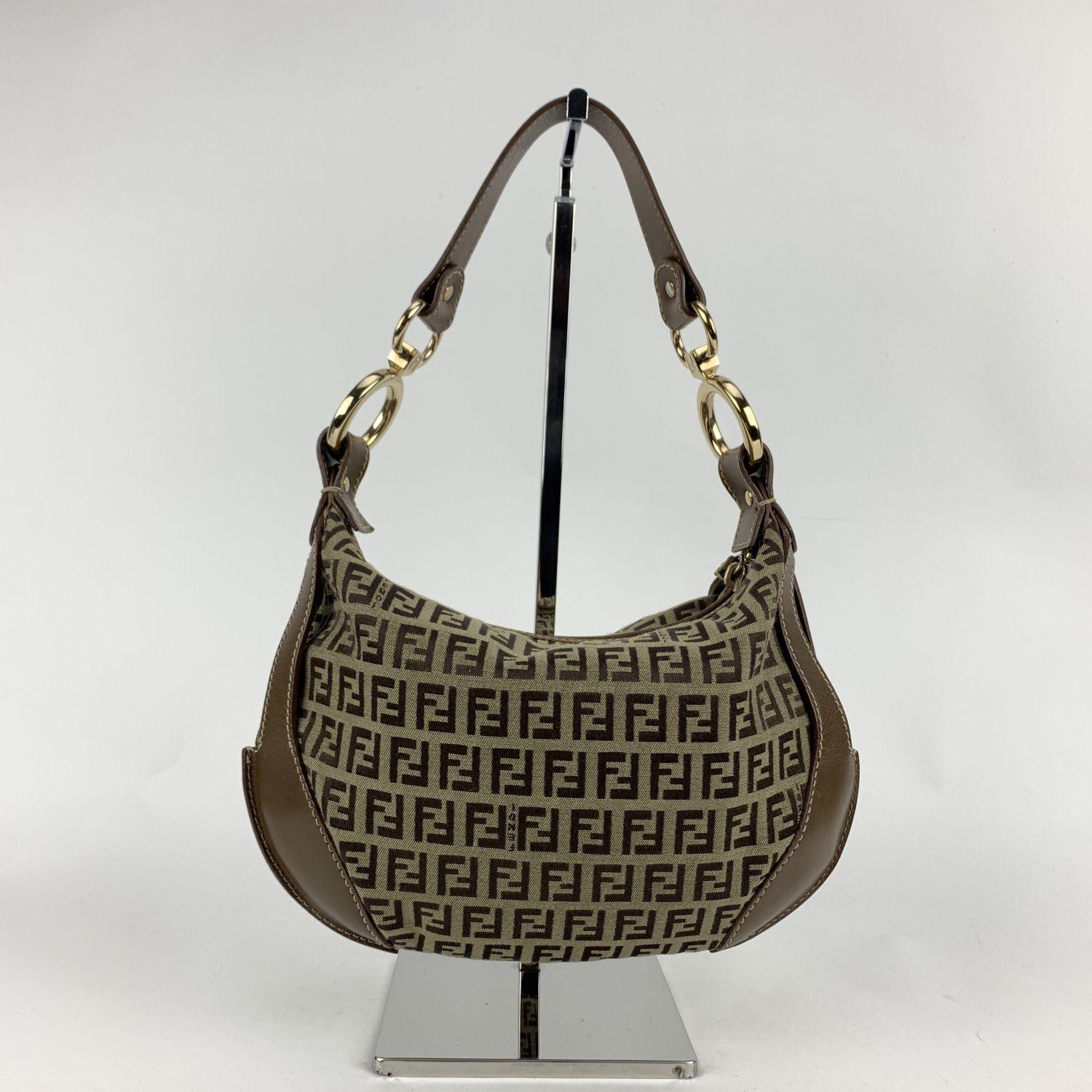 Black Fendi Brown Monogram Zucchino Canvas Hobo Shoulder Bag